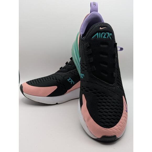 Nike Air Max 270 Women’s Black/Peach/Teal Running Sneakers - No Laces - Picture 1 of 4